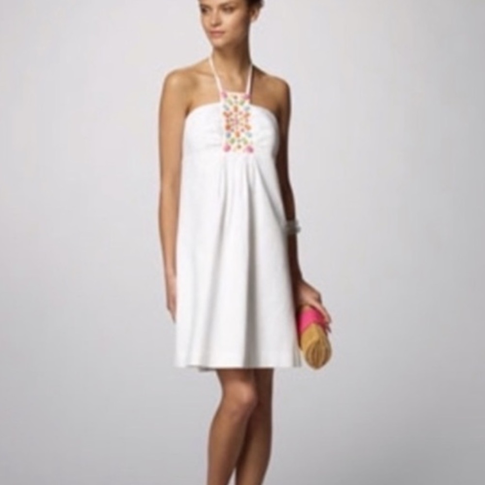 LILLY PULITZER WHITE COTTON EMBELLISHED HALTER DRESS SIZE 8 - Picture 3 of 16